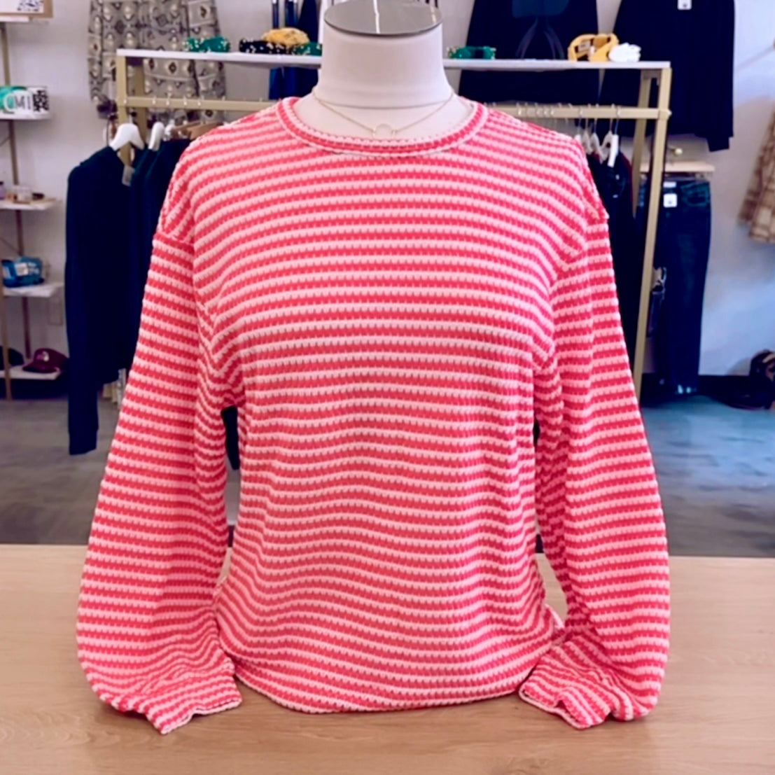 Pink and White Stripe Long Sleeve Top