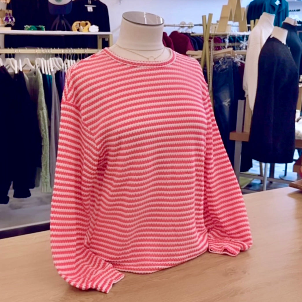 Pink and White Stripe Long Sleeve Top