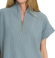 High Neck Half Zip Top (Blue Grey)