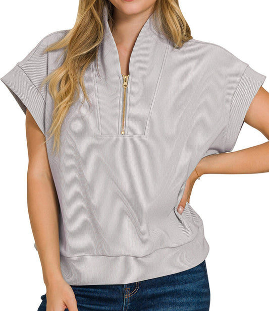 High Neck Half Zip Top (Grey)