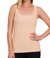 Ribbed Square Neck Tank Top (Tan)