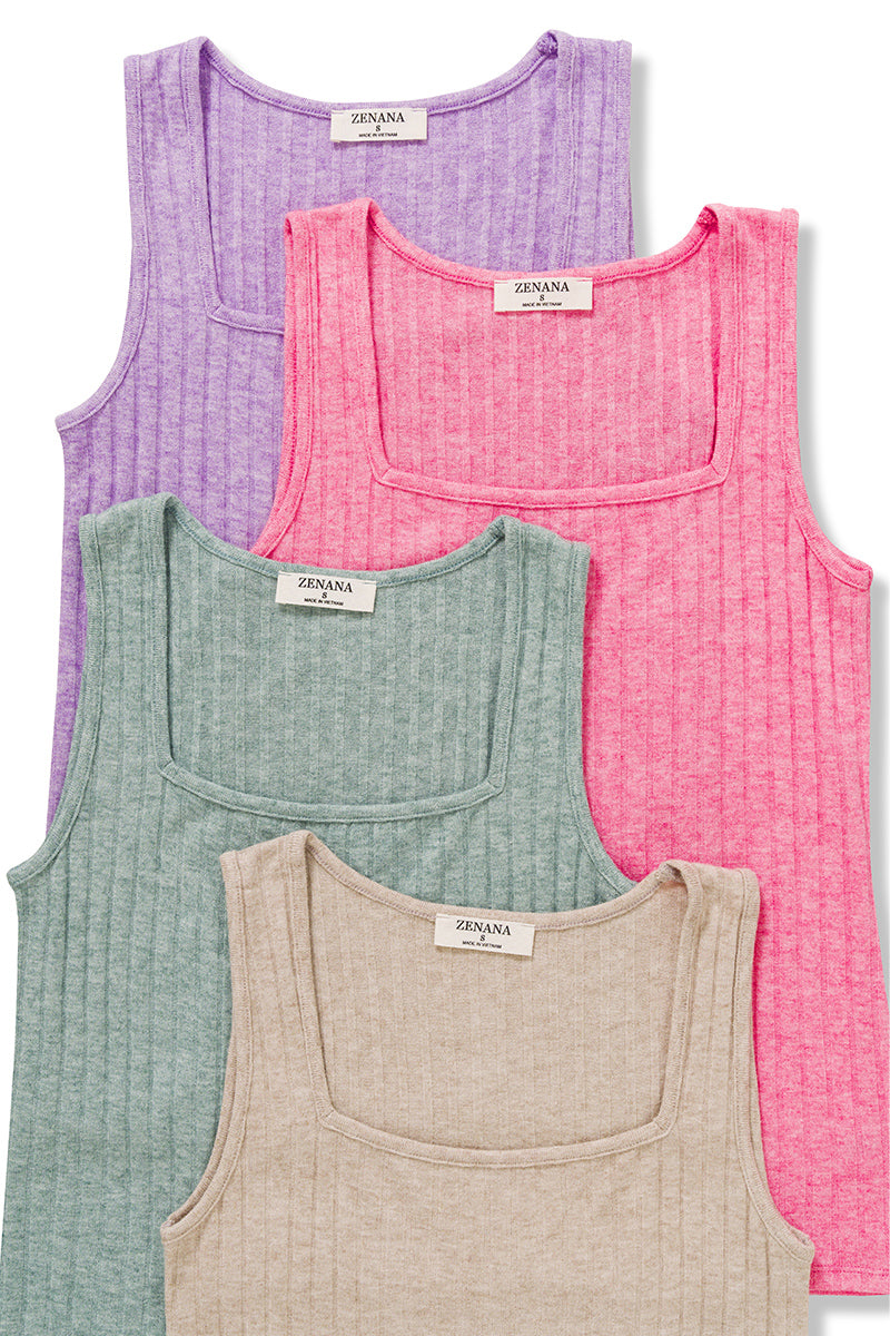 Ribbed Square Neck Tank Top (Magenta)