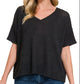 Waffle Knit Short Sleeve Shirt (Black)