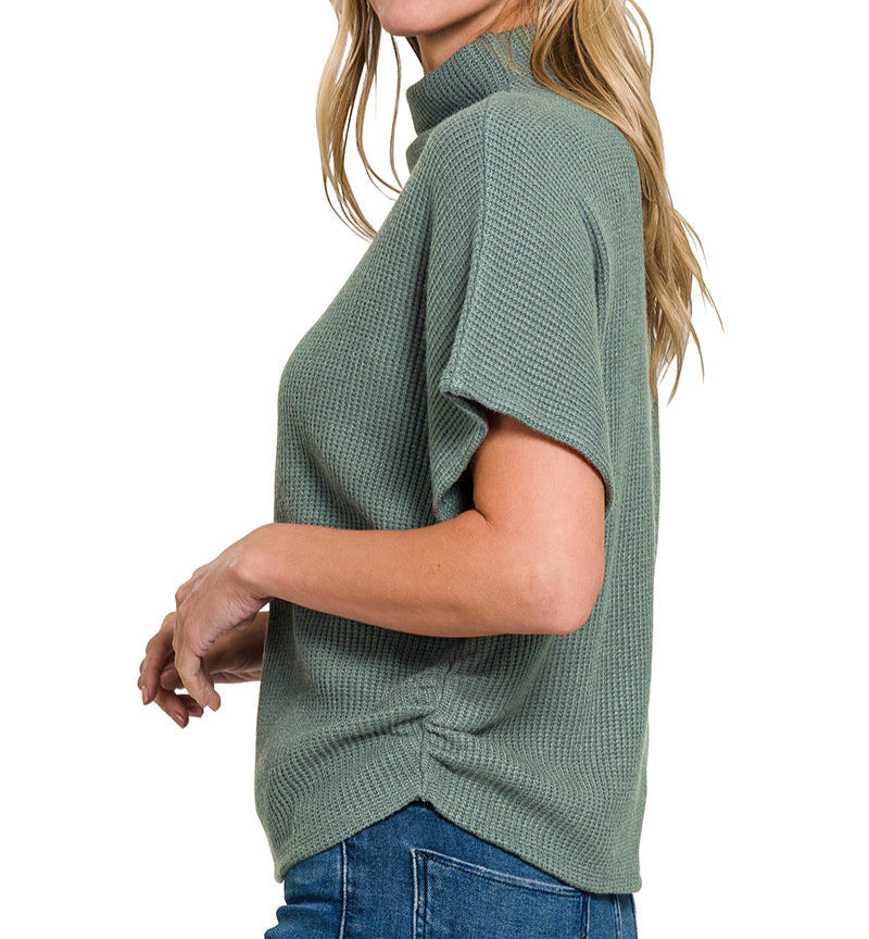 Mock Neck Side Shirred Sweater
