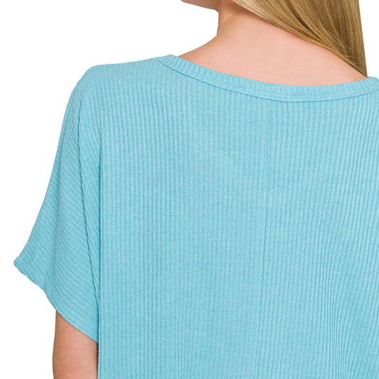 Ribbed V-Neck Top (Sky Blue)