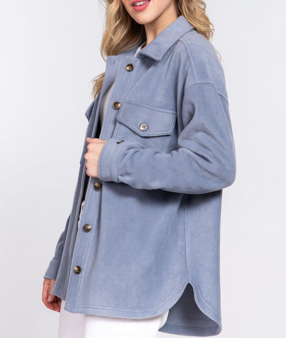 Fleece Shacket With Pockets (Blue)