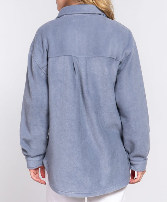 Fleece Shacket With Pockets (Blue) - SALE