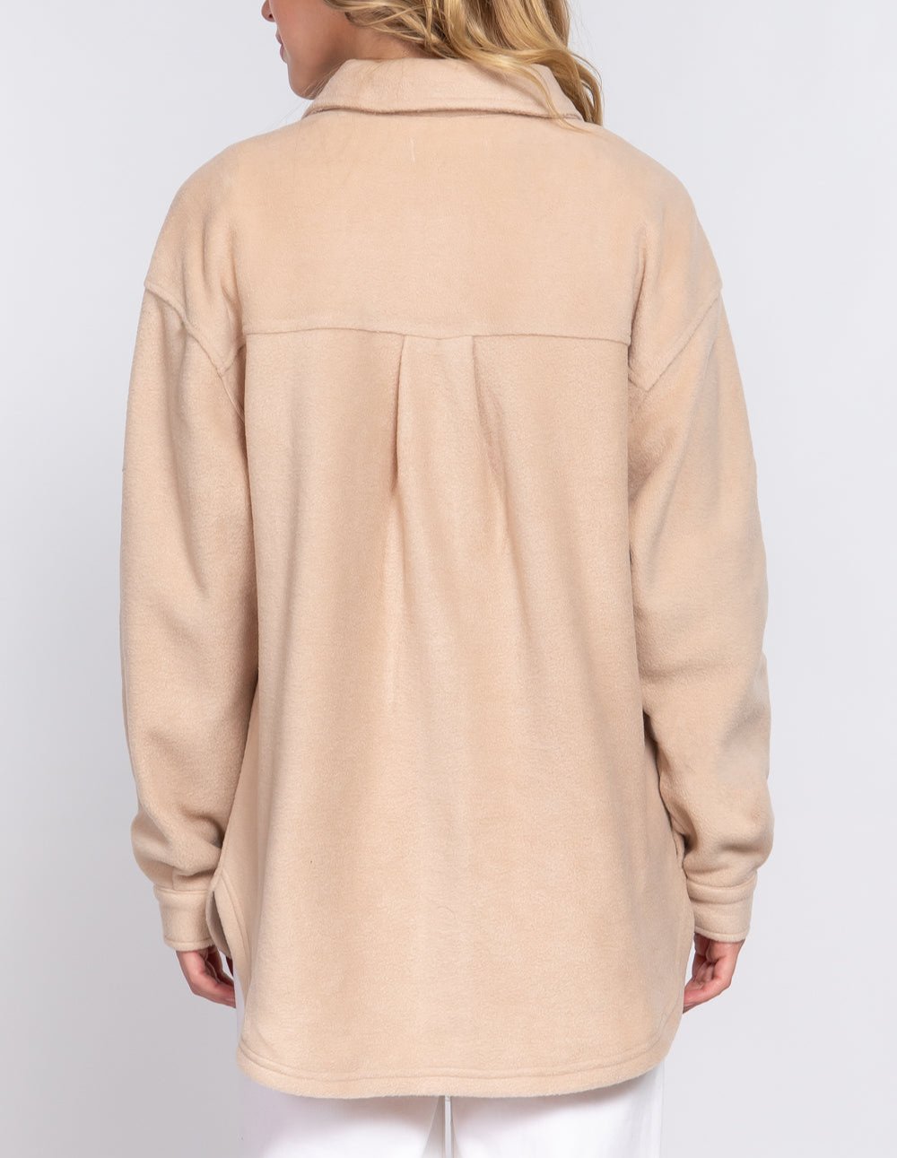 Fleece Shacket With Pockets (Beige)