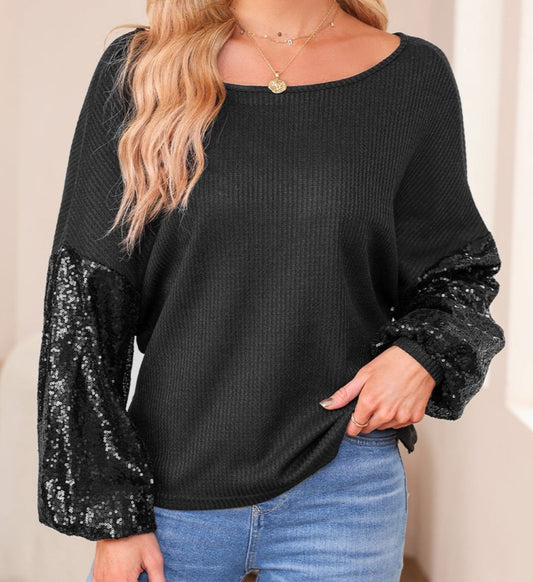 Sequin Open Back Waffle Knit Sweater