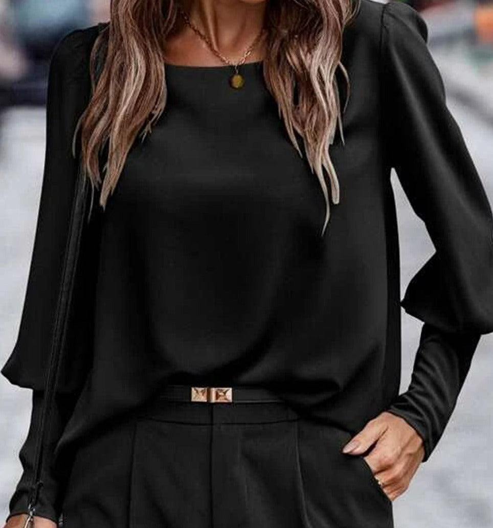 Button Back Puff Sleeve Blouse