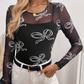 Black Bow Print Mesh Top