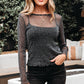 Metallic Glitter Mesh Long Sleeve Top
