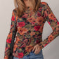 Floral Print Long Sleeve Mesh Top
