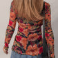 Floral Print Long Sleeve Mesh Top