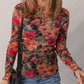 Floral Print Long Sleeve Mesh Top