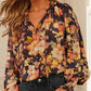 Floral V Neck Puff Sleeve Blouse