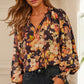 Floral V Neck Puff Sleeve Blouse