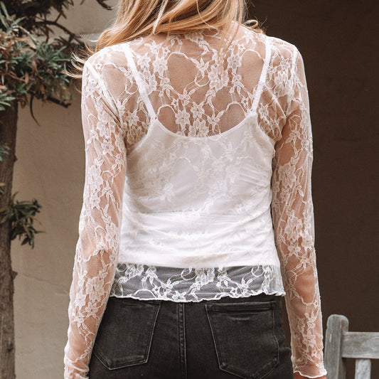 Samantha Sheer White Lace Top