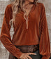 Chestnut Half Zip Velvet Top