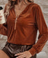 Chestnut Half Zip Velvet Top