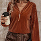 Chestnut Half Zip Velvet Top