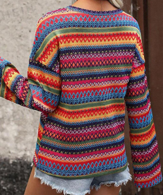 Multicolor Jacquard Long Sleeve Top- SALE