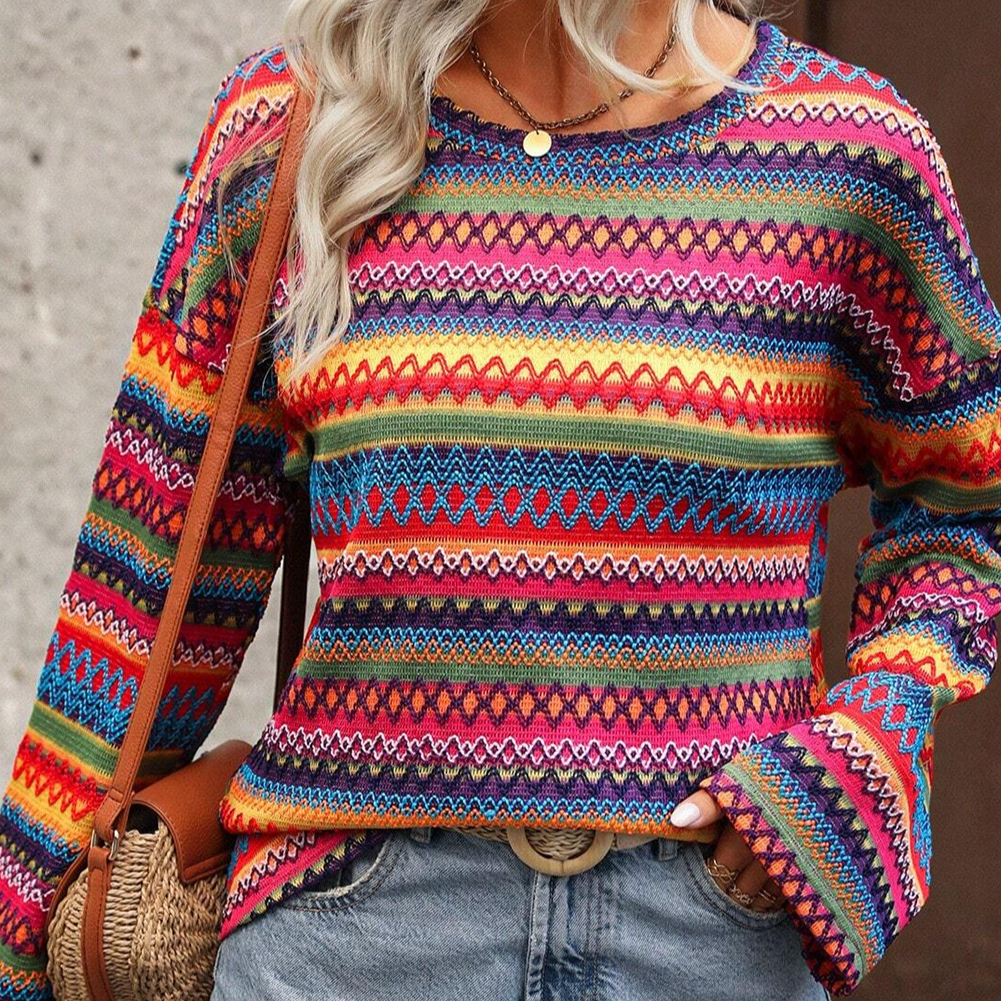 Multicolor Jacquard Long Sleeve Top- SALE