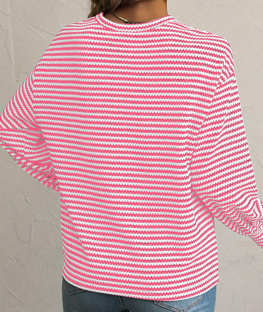 Pink and White Stripe Long Sleeve Top