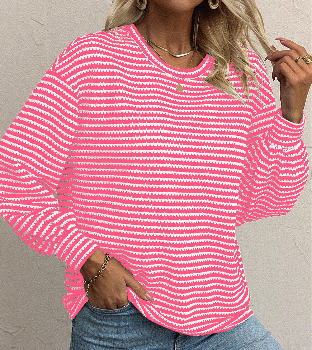 Pink and White Stripe Long Sleeve Top