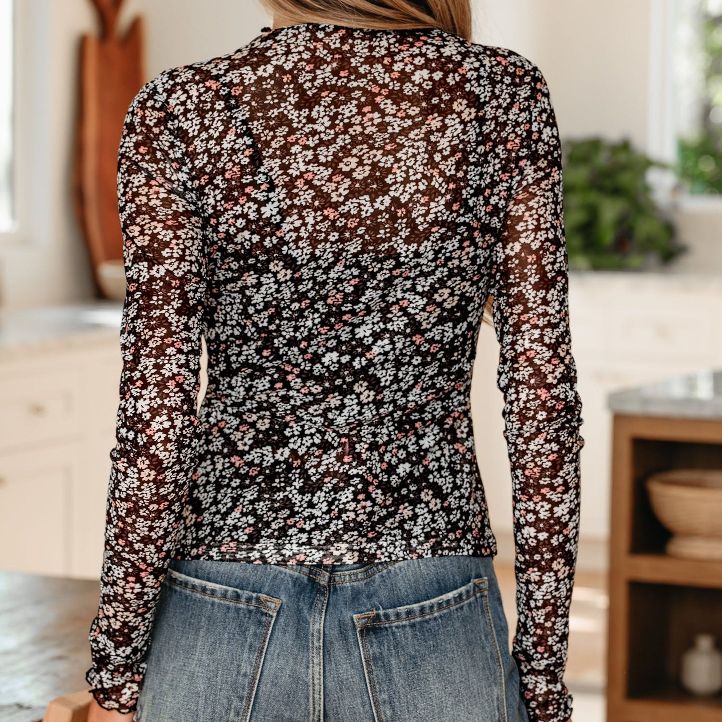 Shelby Dainty Floral Mesh Top