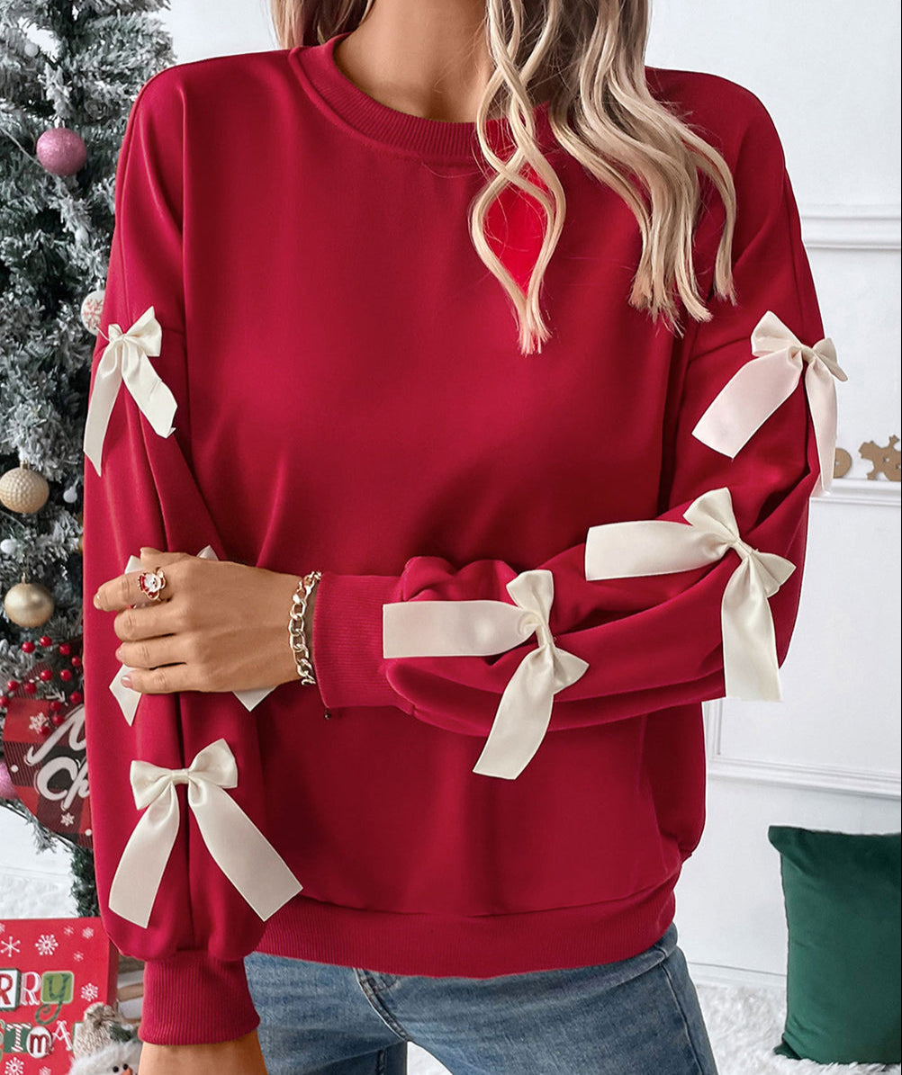 Bethany Bow Sleeve Red Sweatshirt