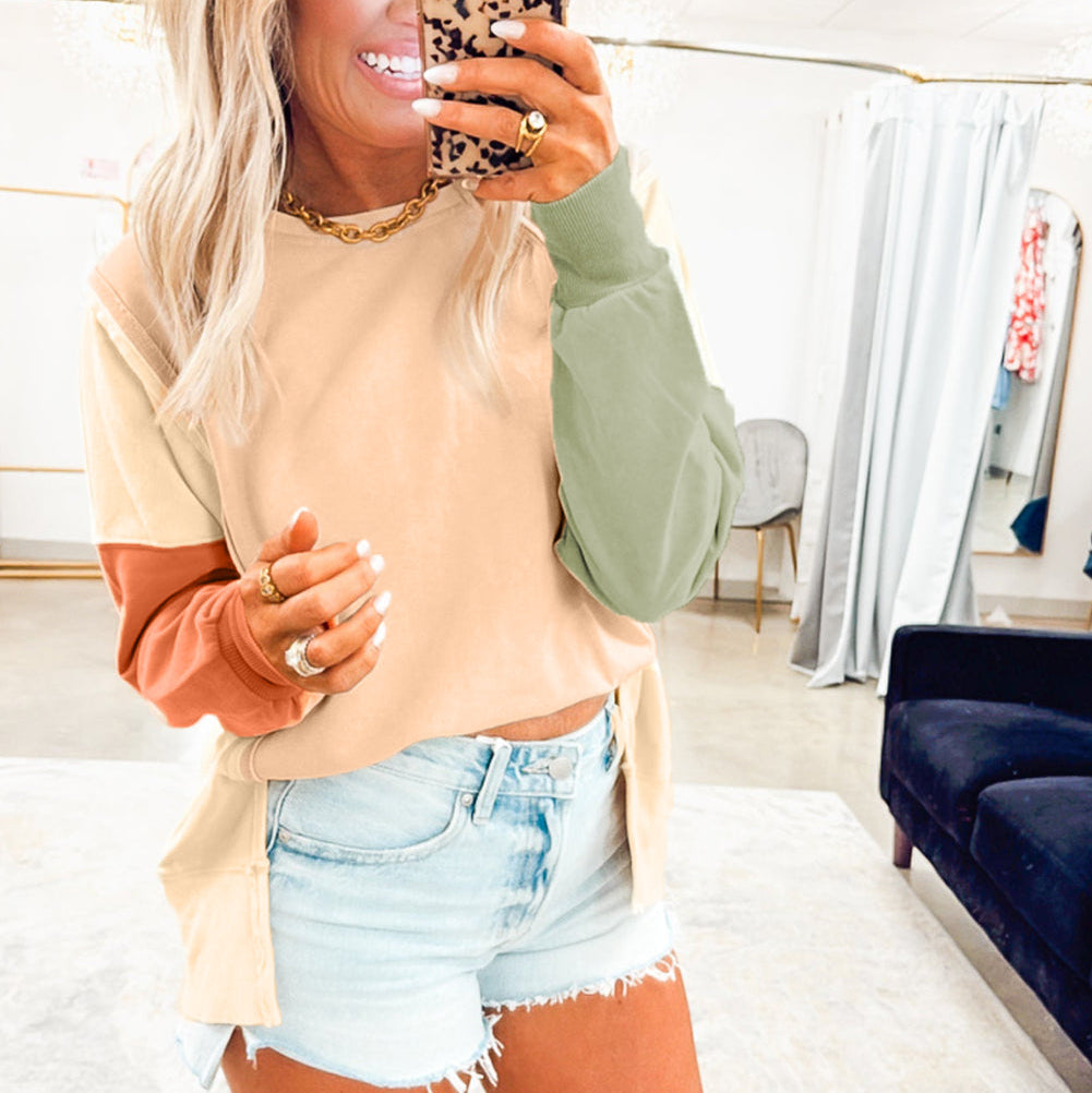 Split Hem Colorblock Top