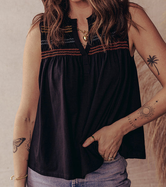 Shirred V Neck Sleeveless Top - SALE