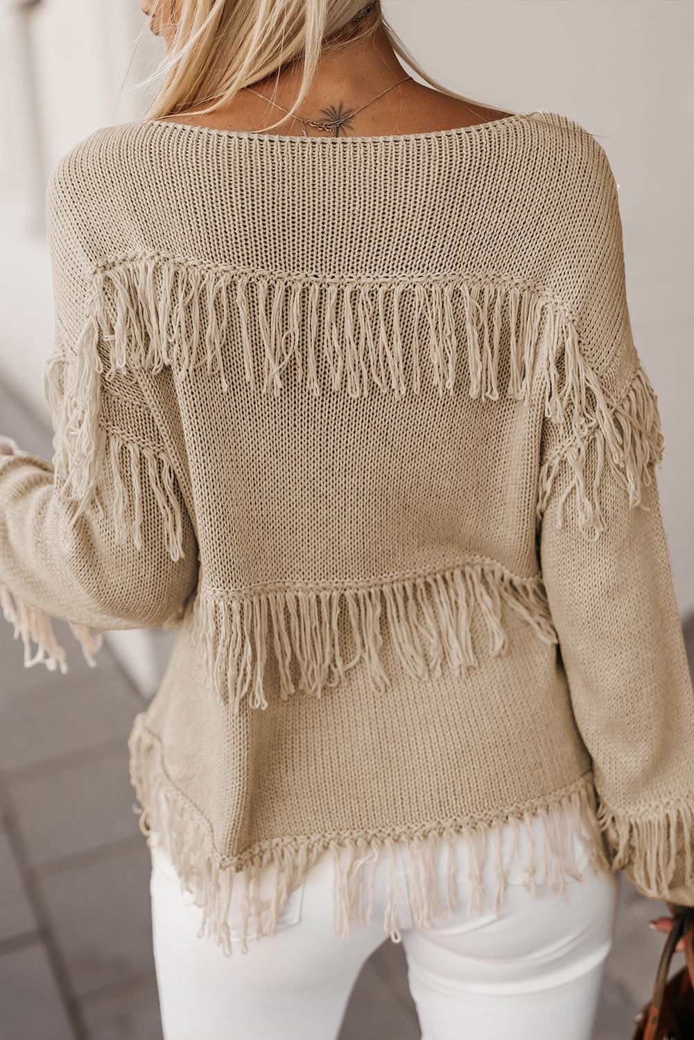 Boho Tasseled Knitted Sweater (Khaki)