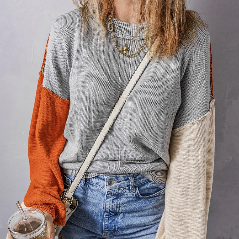 Color Block Ribbed Trim Sweater