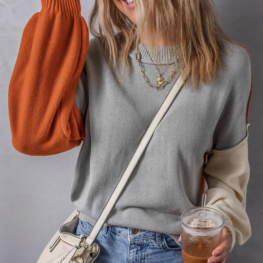 Color Block Ribbed Trim Sweater