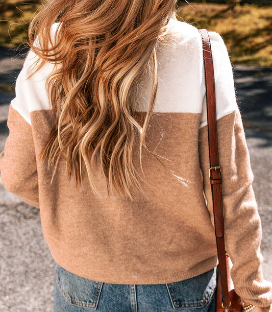 Lena Colorblock Ribbed Trim Sweater