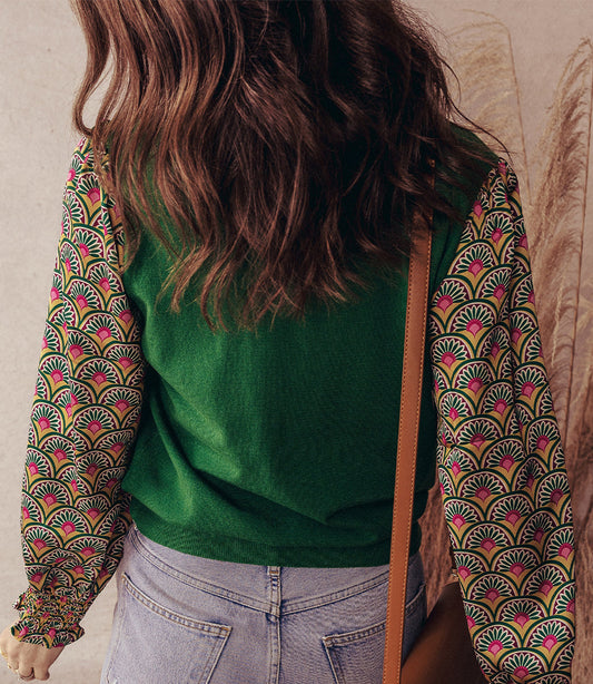 Shirred Cuff Puff Sleeve Sweater