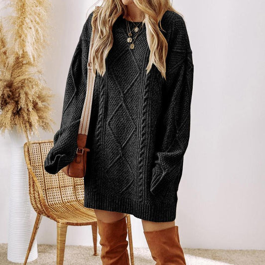 Cable Knit Sweater Dress (Black)