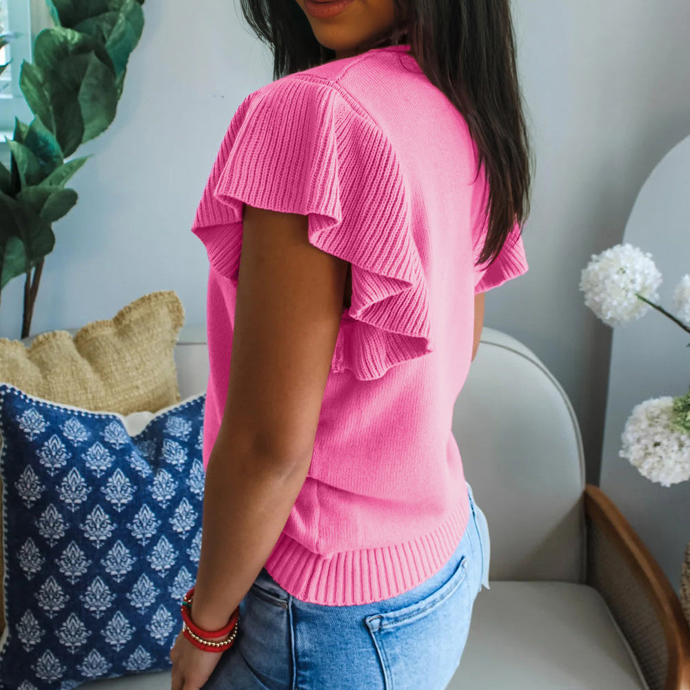 Adeline Ruffle Short Sleeve Sweater