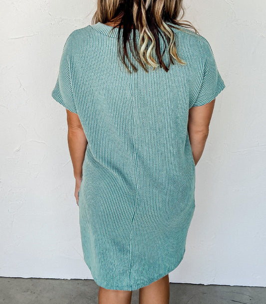 Ribbed Knit T-shirt Dress (Blue)