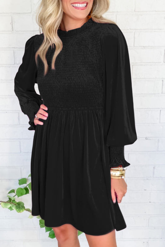 Black Long Sleeve Velvet Dress - SALE