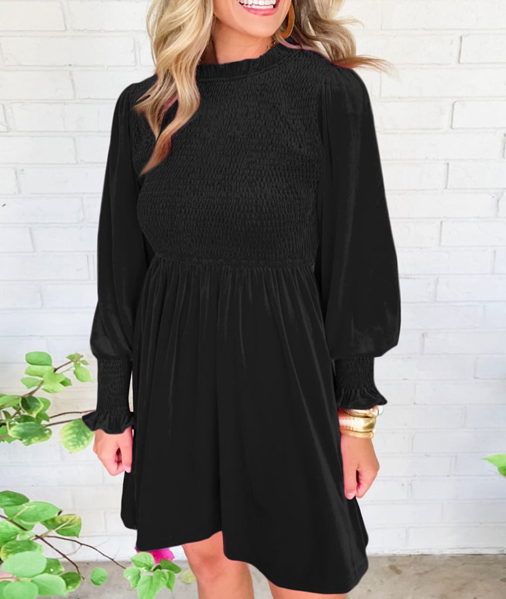 Black Long Sleeve Velvet Dress - SALE