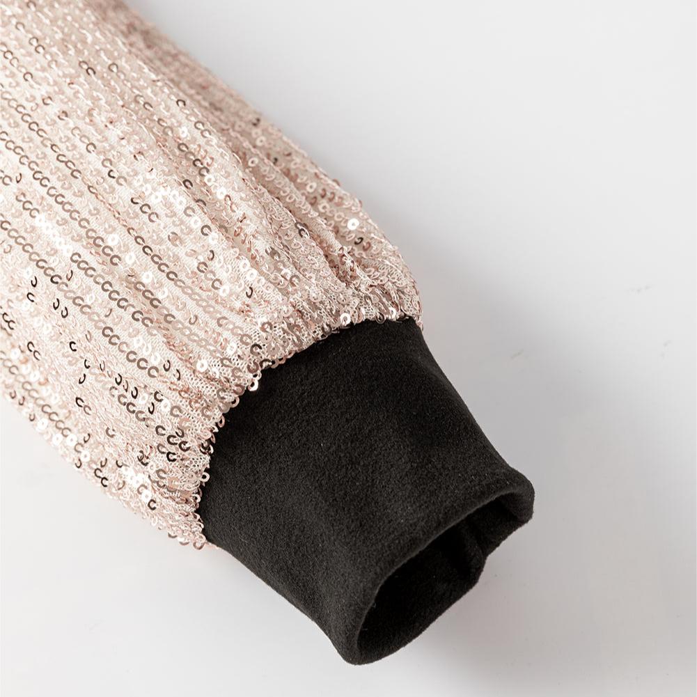 Sequin Puff Sleeve Long Sweater Dress (Black)