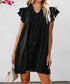 Ruffle Sleeve V Neck Dress (Black)- SALE