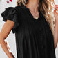 Ruffle Sleeve V Neck Dress (Black)- SALE