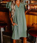 Ruffle Sleeve V Neck Dress (Sage) - SALE