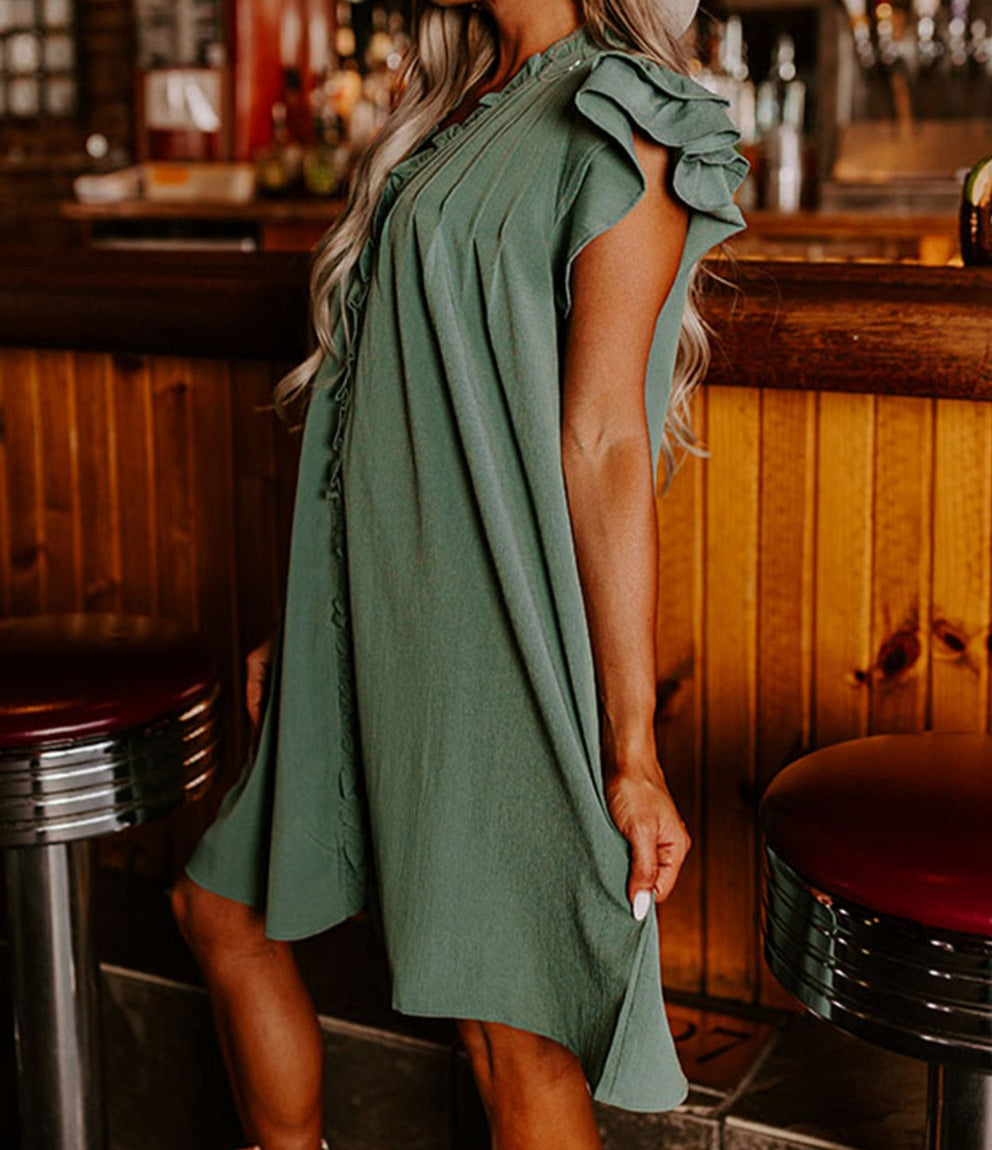 Ruffle Sleeve V Neck Dress (Sage) - SALE