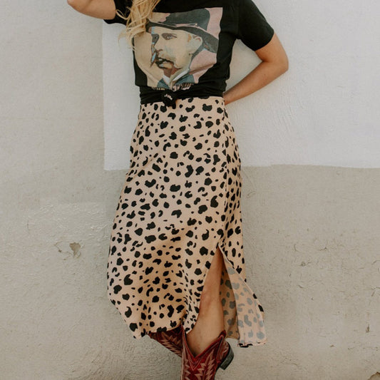Leopard Printed Split Hem Skirt