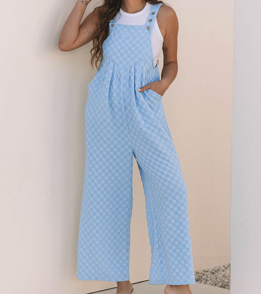 Checkered Pocketed High Waist Wide Leg Overall - SALE